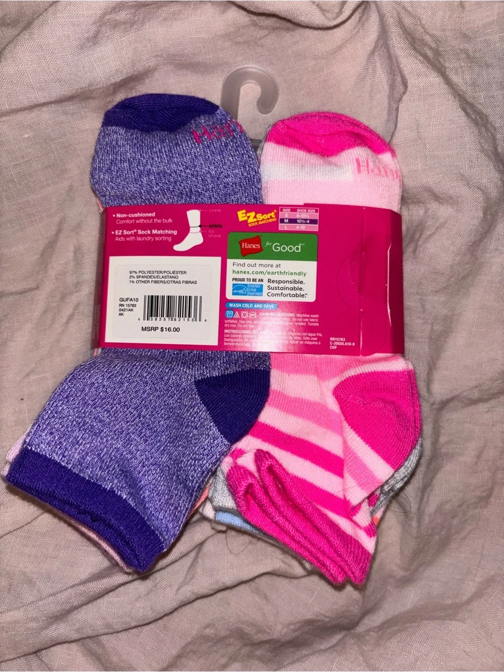 Hanes ankle Socks 10-Pack Girls Ultimate EZ Sort Comfort Fit, M shoe sizes 10½-4
